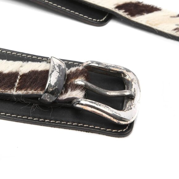 Vintage La Doppia Vita Leather Pony Hair Belt Animal Print Braided Brown White - Picture 14 of 14